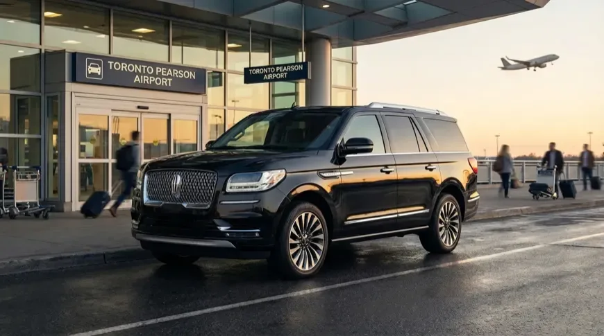 Black luxury SUV waiting outside an airport terminal